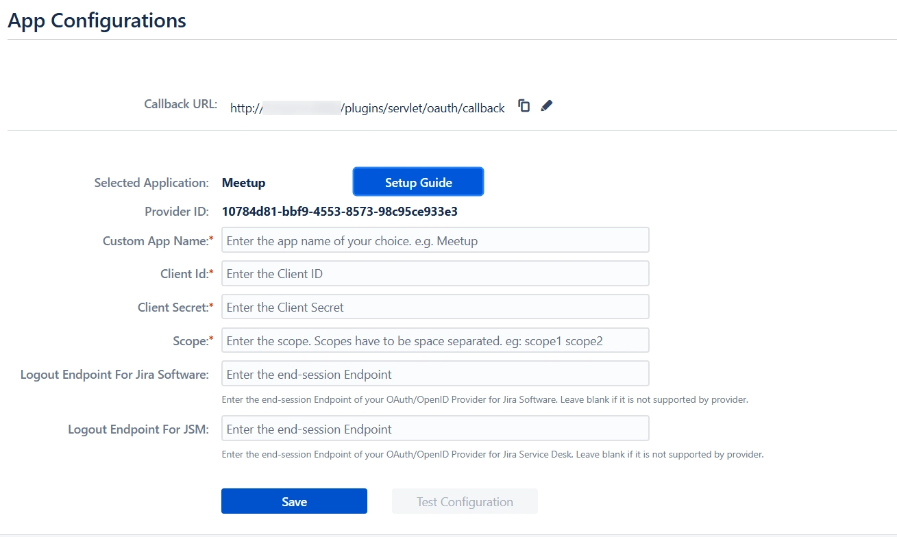 OAuth / OpenID Single Sign On (SSO) into Jira Service Provider using Meetup, Configure Meetup App