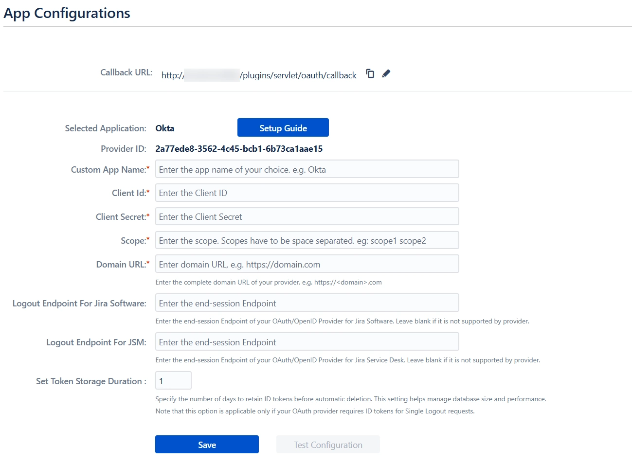 OAuth/OIDC Configuration screen
