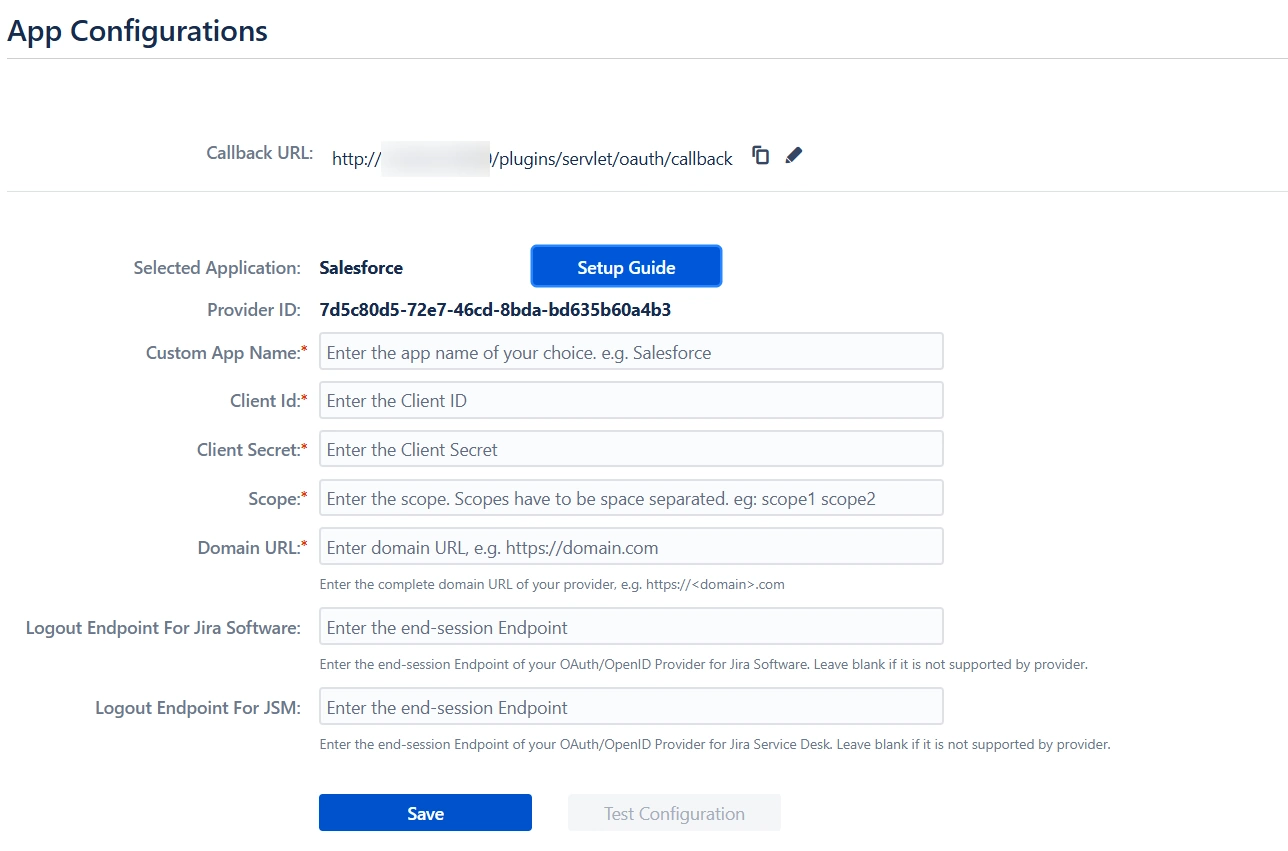 OAuth / OpenID Single Sign On (SSO) into Jira Service Provider using Salesforce , Configure Salesforce app