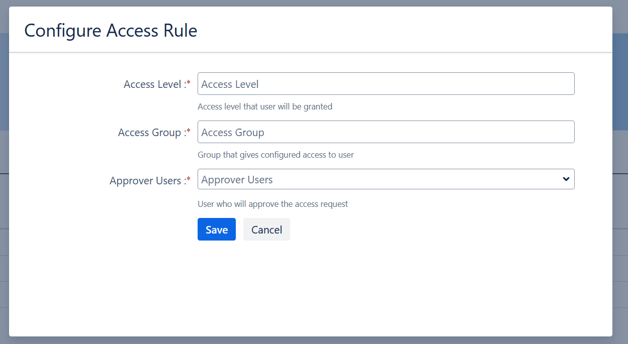 The Configure Access Rules window inside the miniOrange Access Governance app