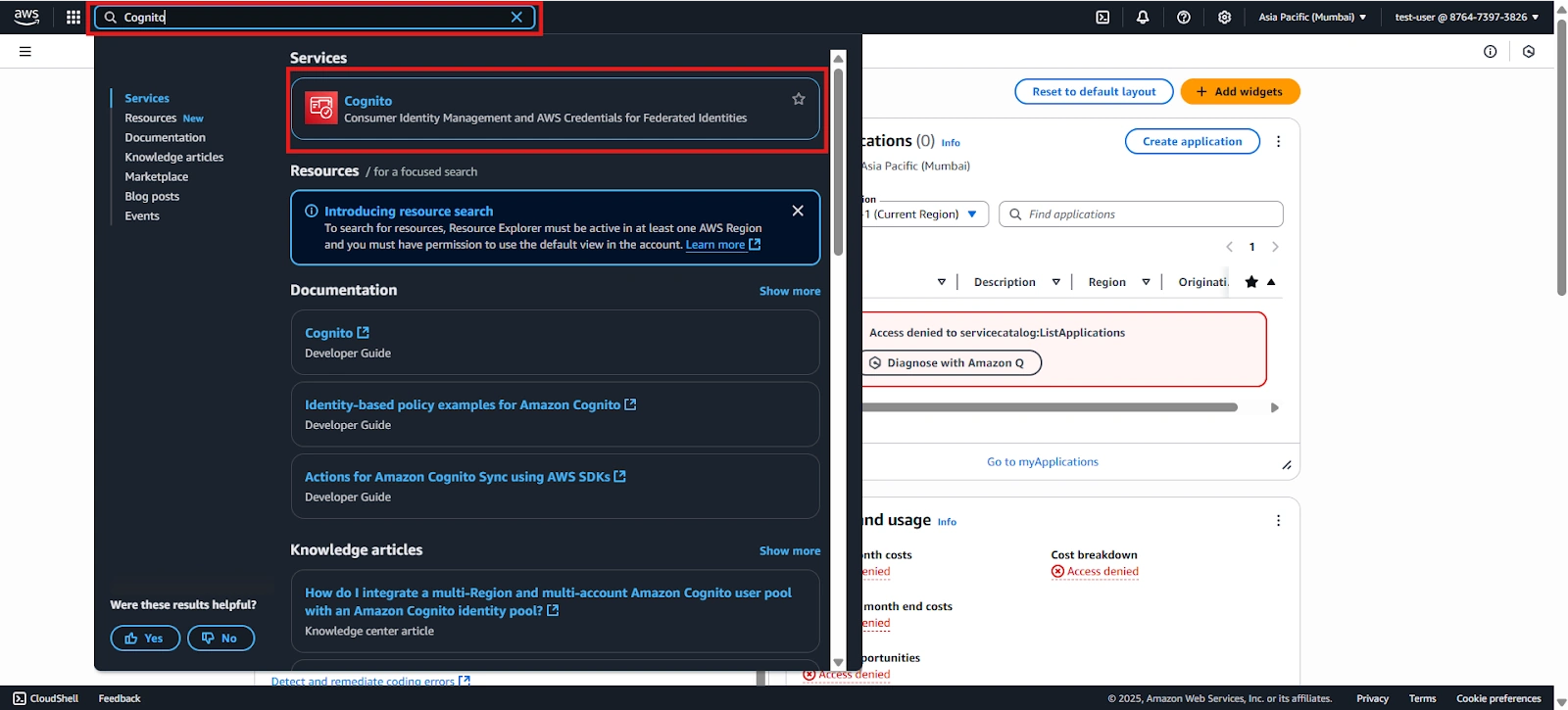 Search for Cognito in AWS Services to configure SSO