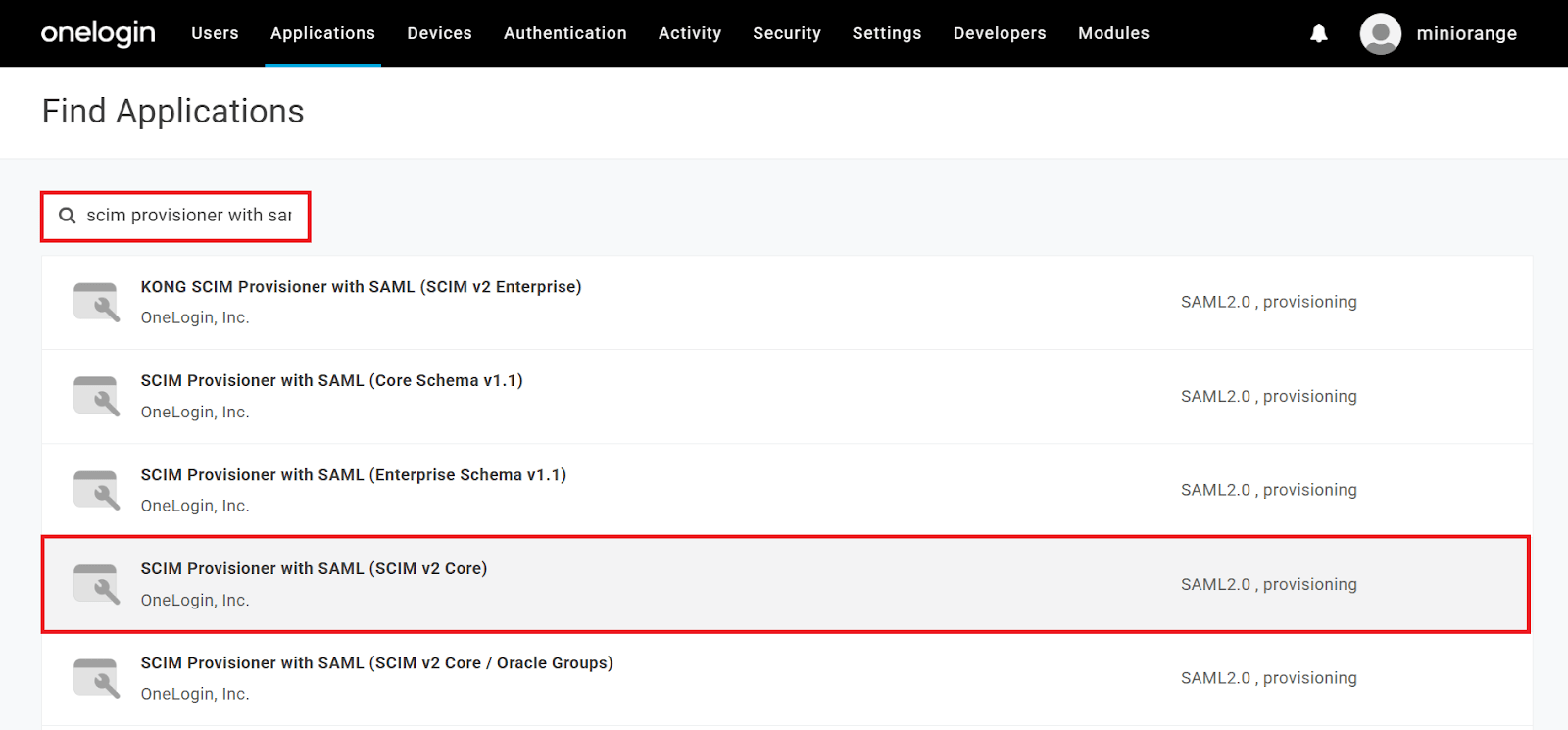 SCIM OneLogin, Find application