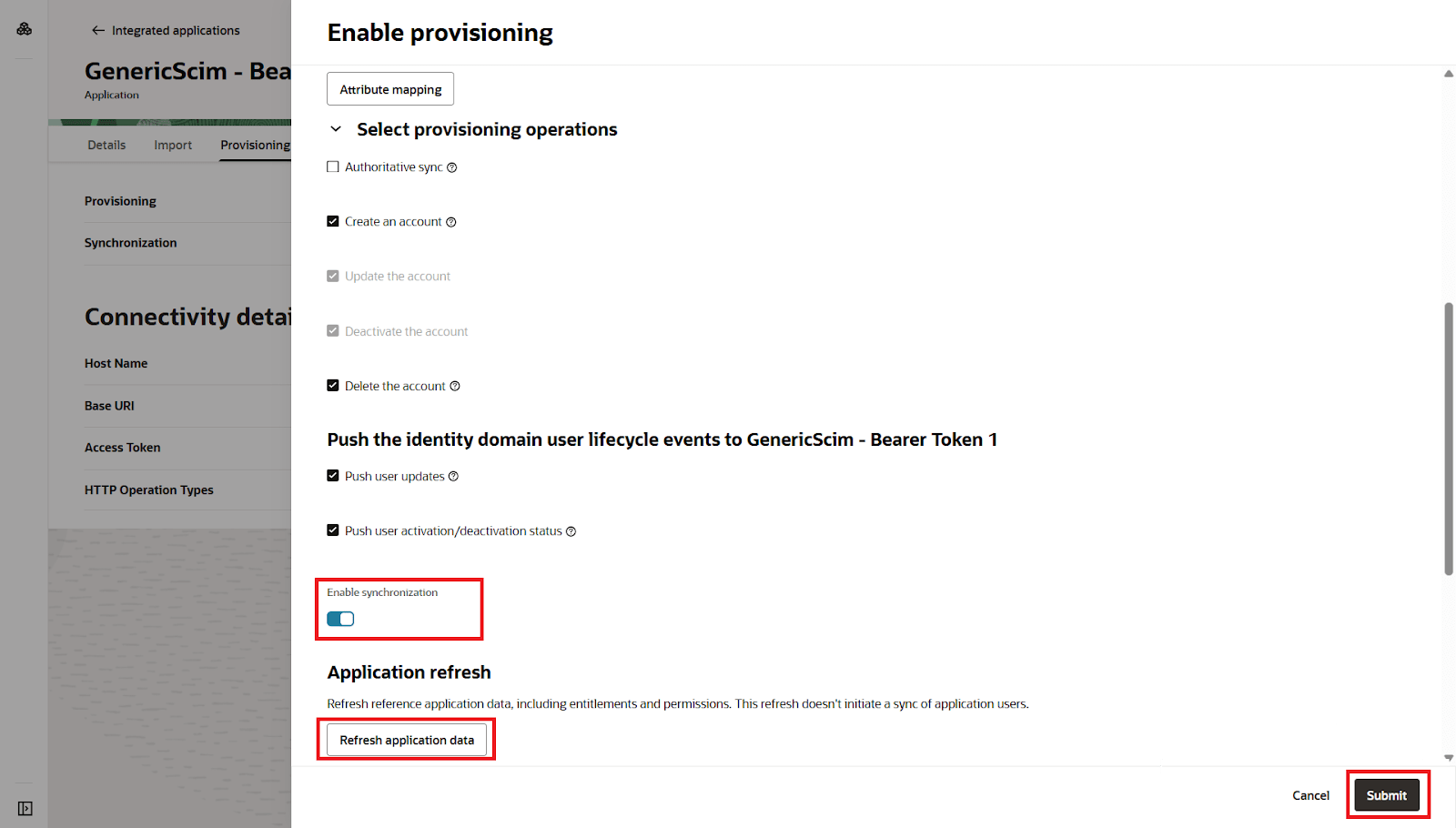 User provisioning with Oracle Cloud of SCIM Standard, Enable Provisioning Other Options