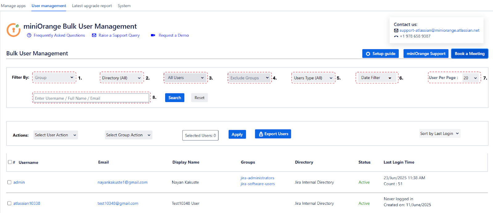 Setup Bulk User Management fo Jira, Bulk action management to inactivate deactivate users