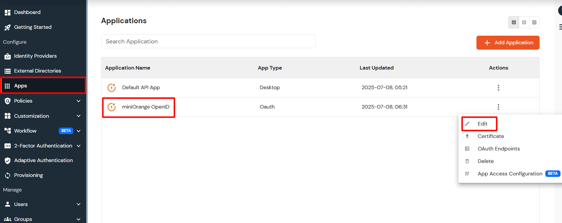 OAuth/OpenID/OIDC Single Sign On (SSO), miniOrange SSO,Application Configured