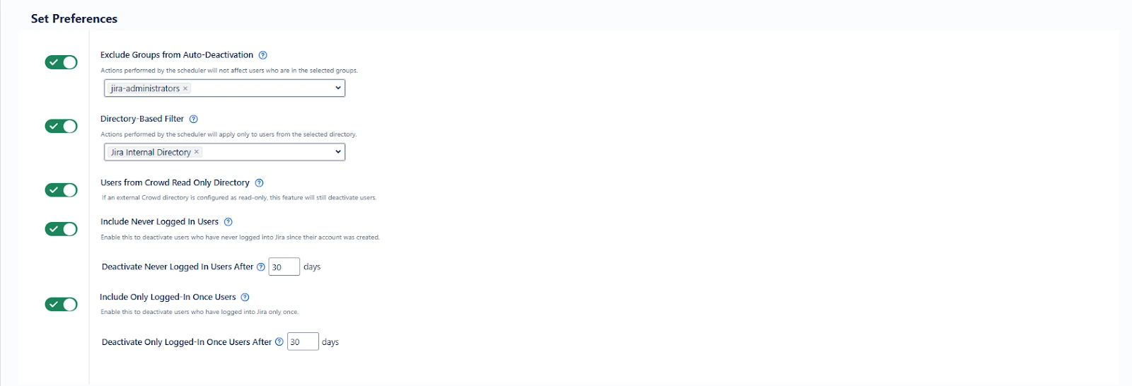 preferences for deactivation