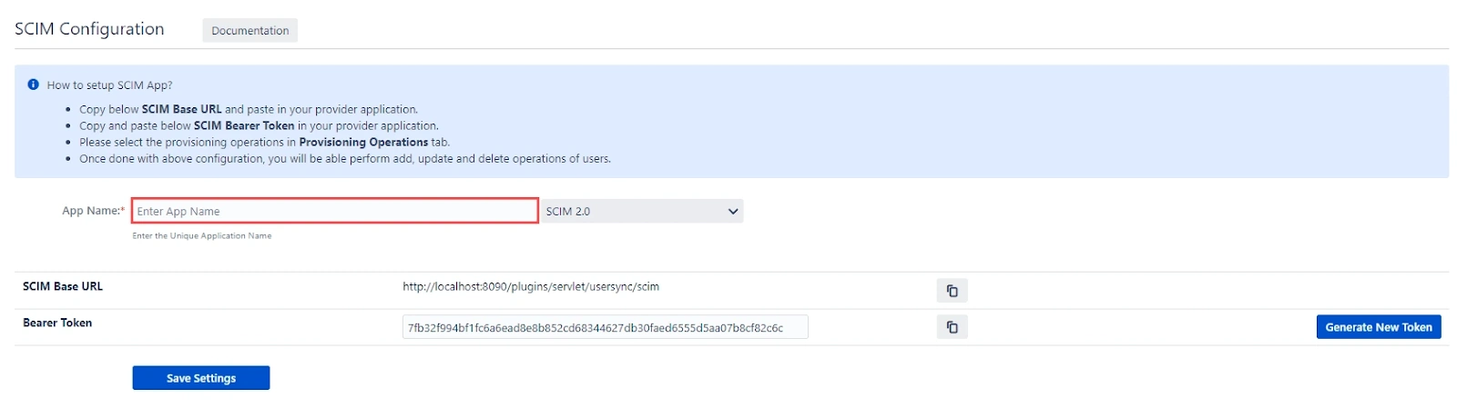 SCIM Configuration window in the miniOrange SCIM Configuration app
