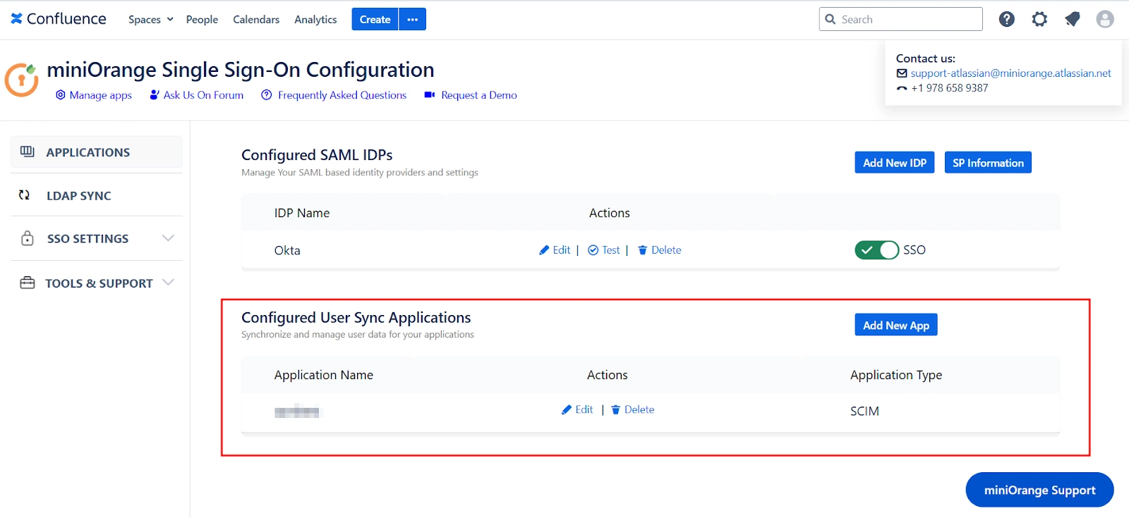 miniOrange SAML + SCIM Bundle app's Applications section