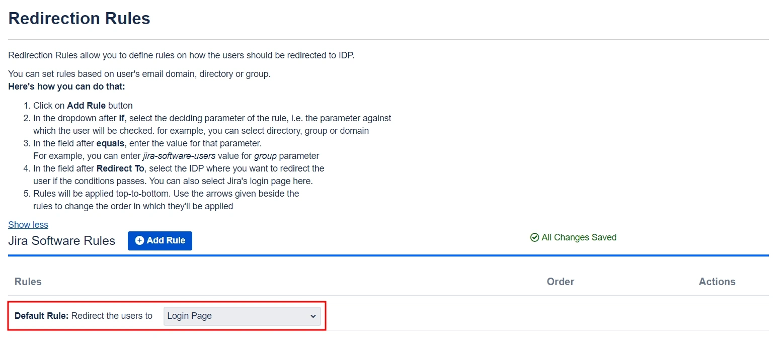 miniOrange SAML SSO + SCIM app's Redirection Rules section