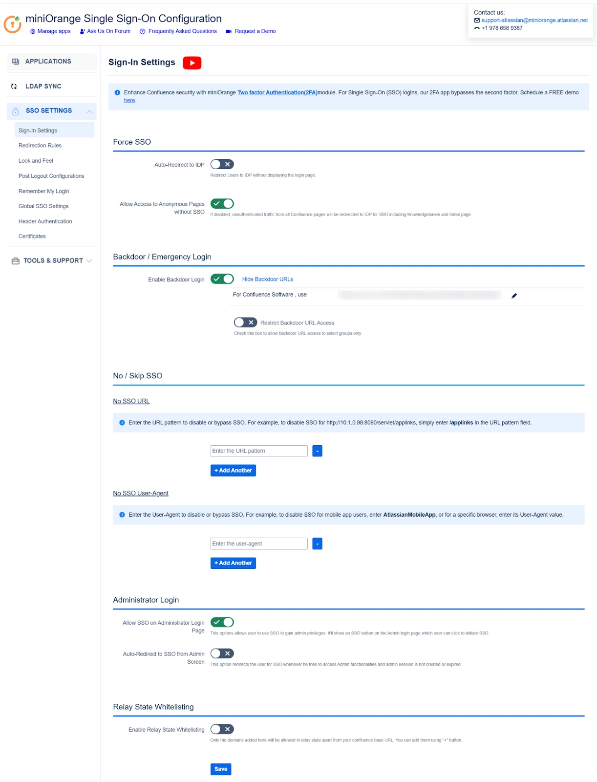 miniOrange SAML SSO + SCIM app's Sign-In Settings window
