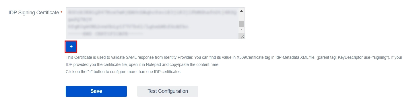 Button to add an additional X.509 Certificate inside the Manual Configuration section