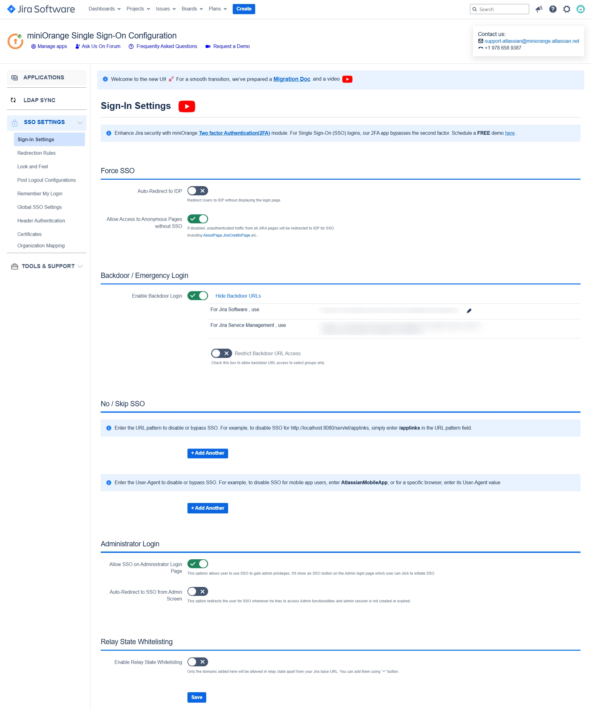 miniOrange SAML SSO + SCIM app's Sign-In Settings window