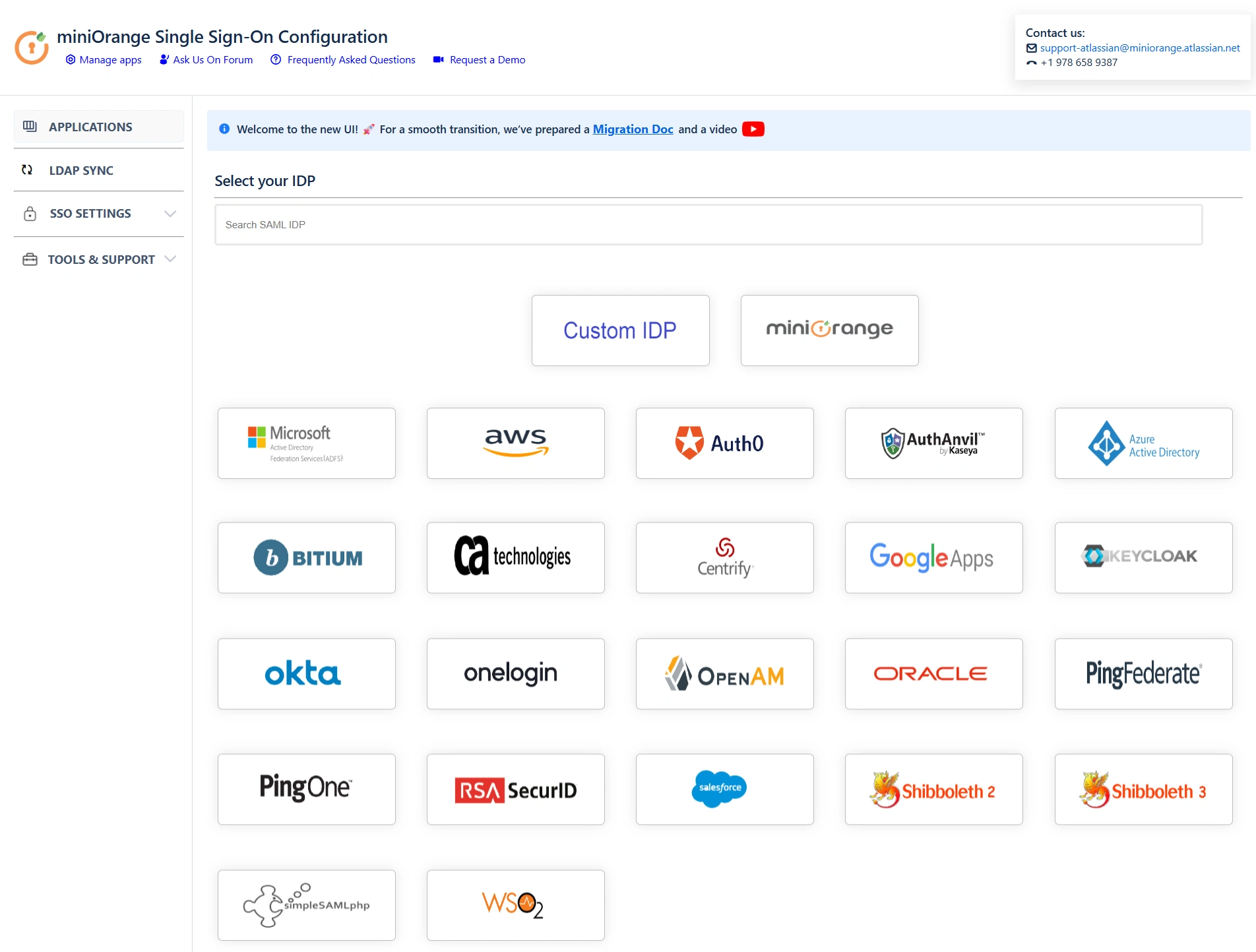 IDP selection screen inside the miniOrange SAML SSO + SCIM app for Jira