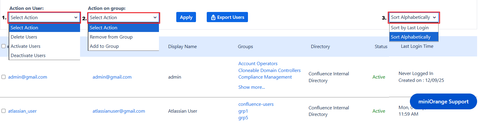 Automated User Management Actions Tab