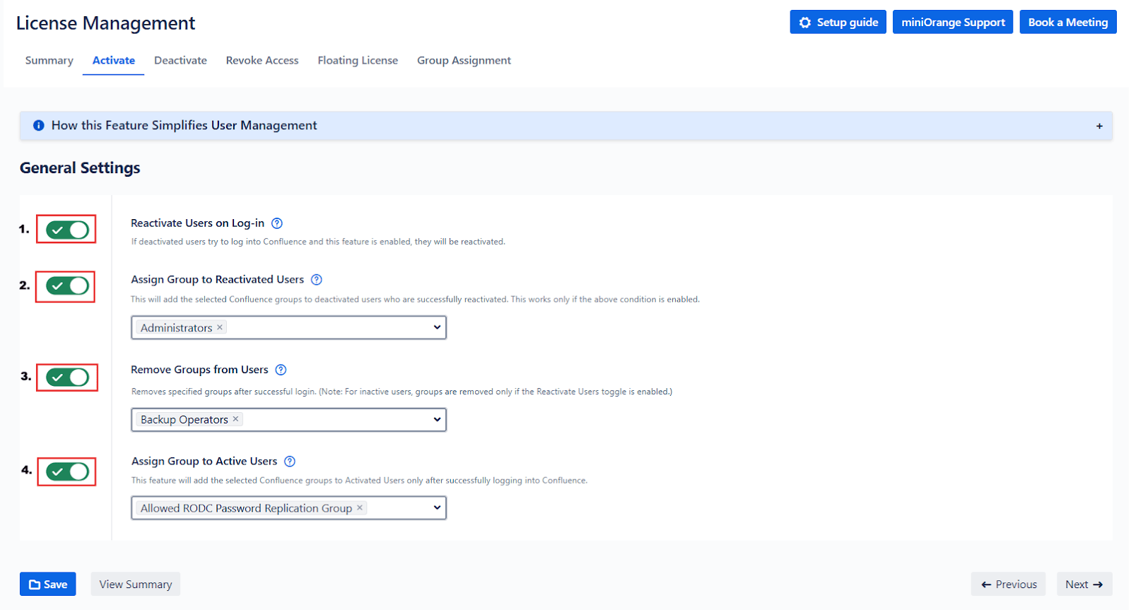 Automated user management activate tab