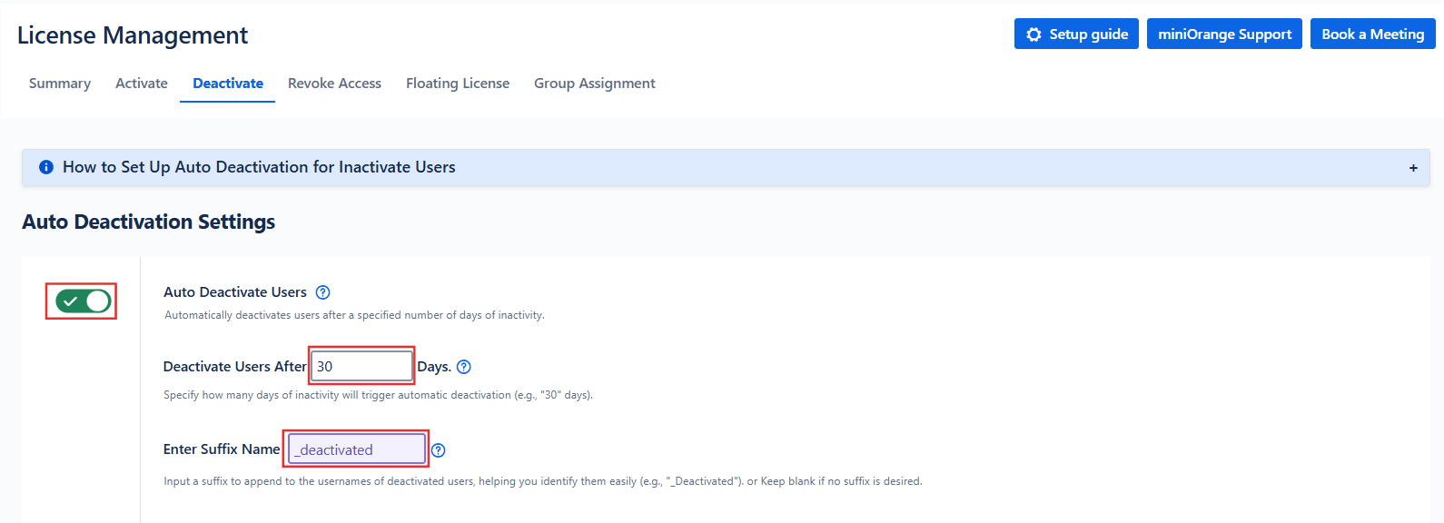 Automated user management deactivate tab