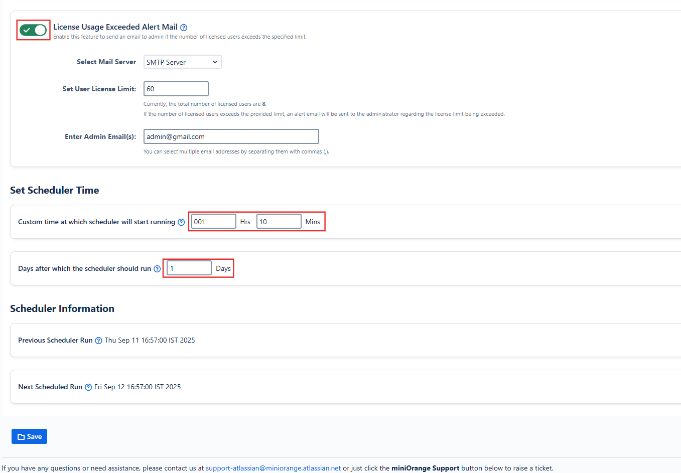 Automated user management scheduler settings