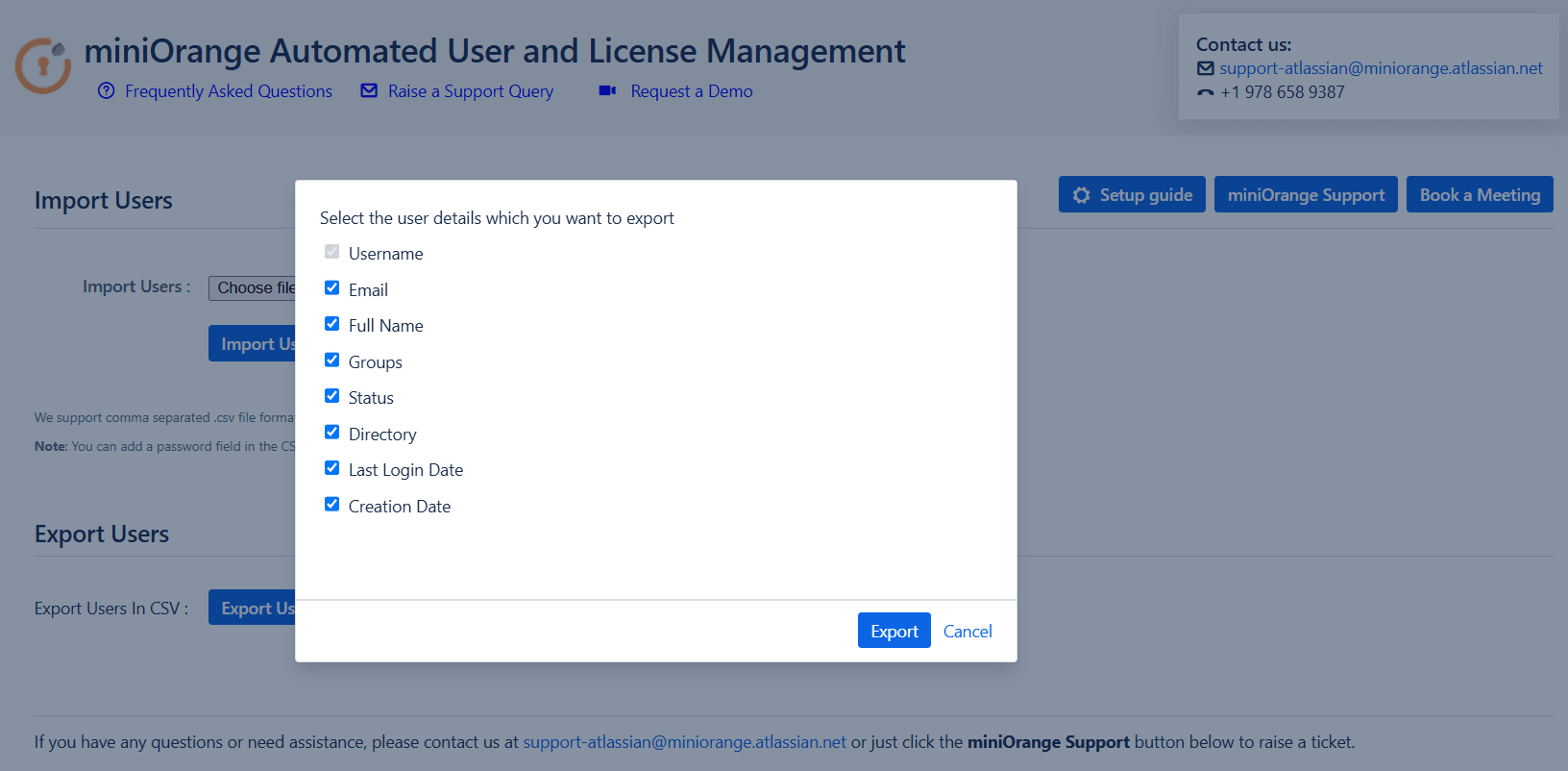 Automated user management user details to export