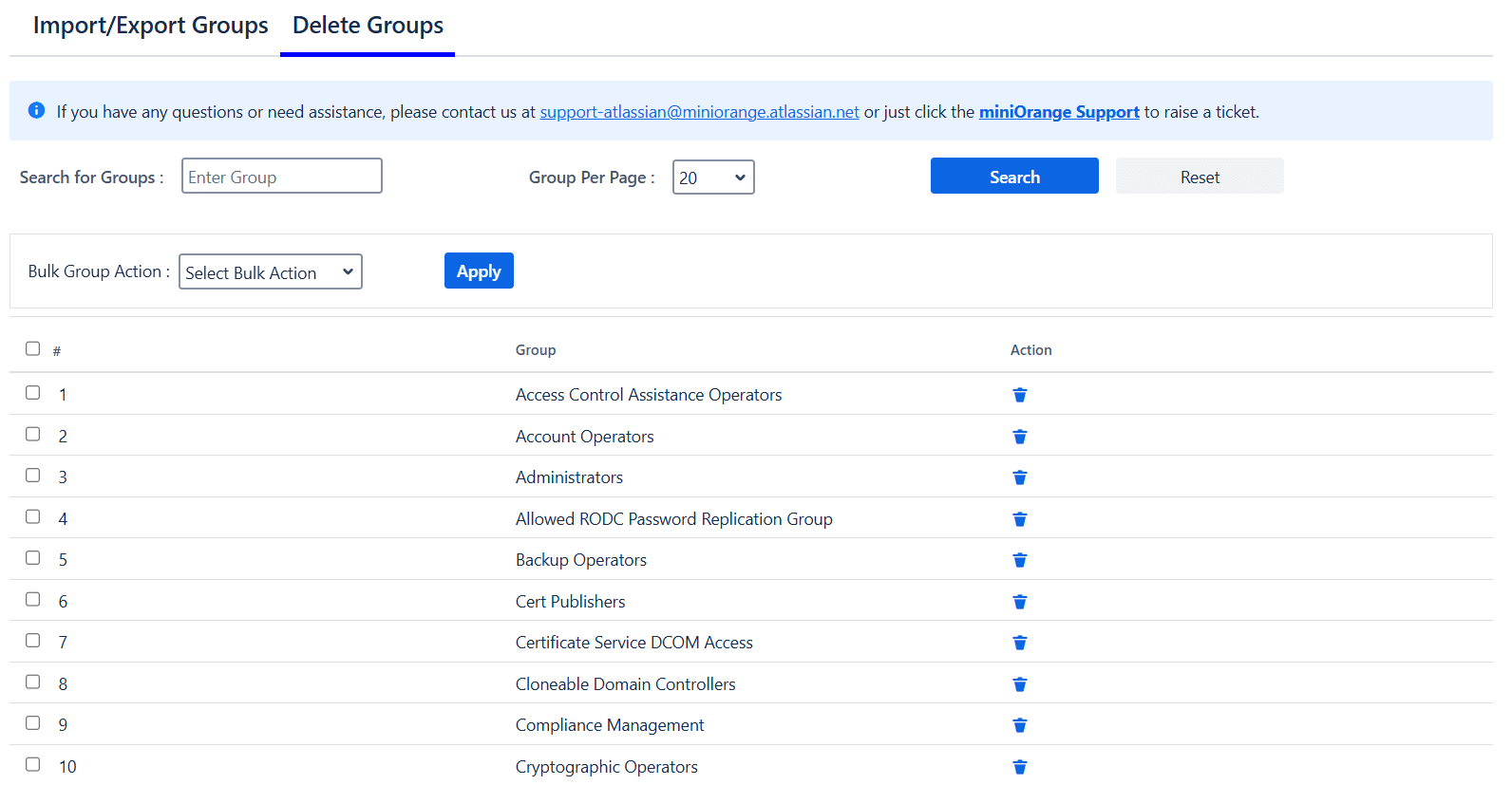 Bulk group management delete groups