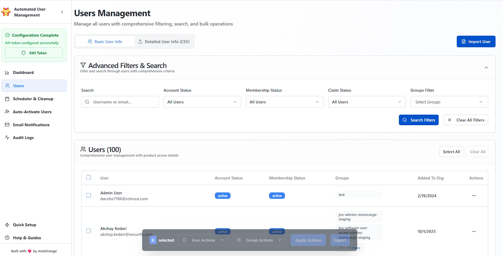 Bulk User Management | Configuring Plugin