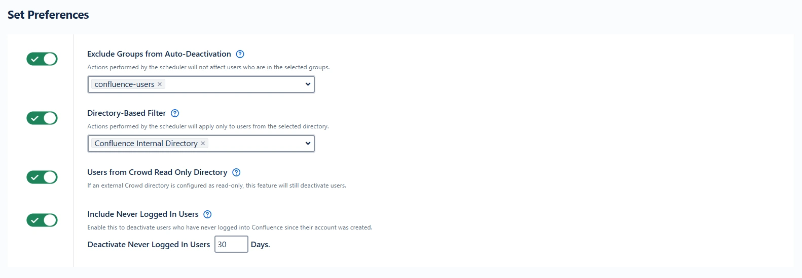 preferences for deactivation