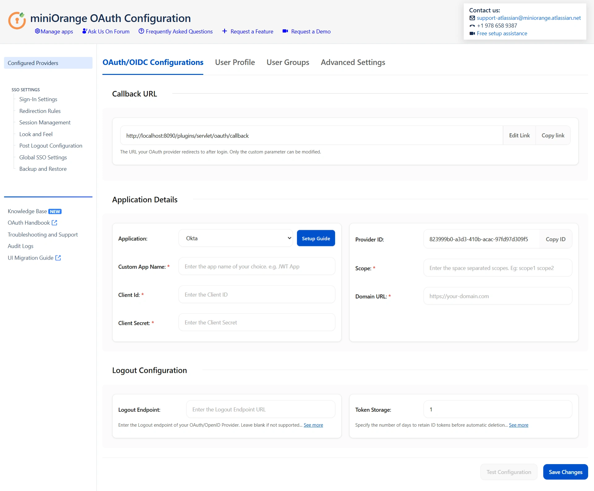 OAuth/OIDC Configuration screen