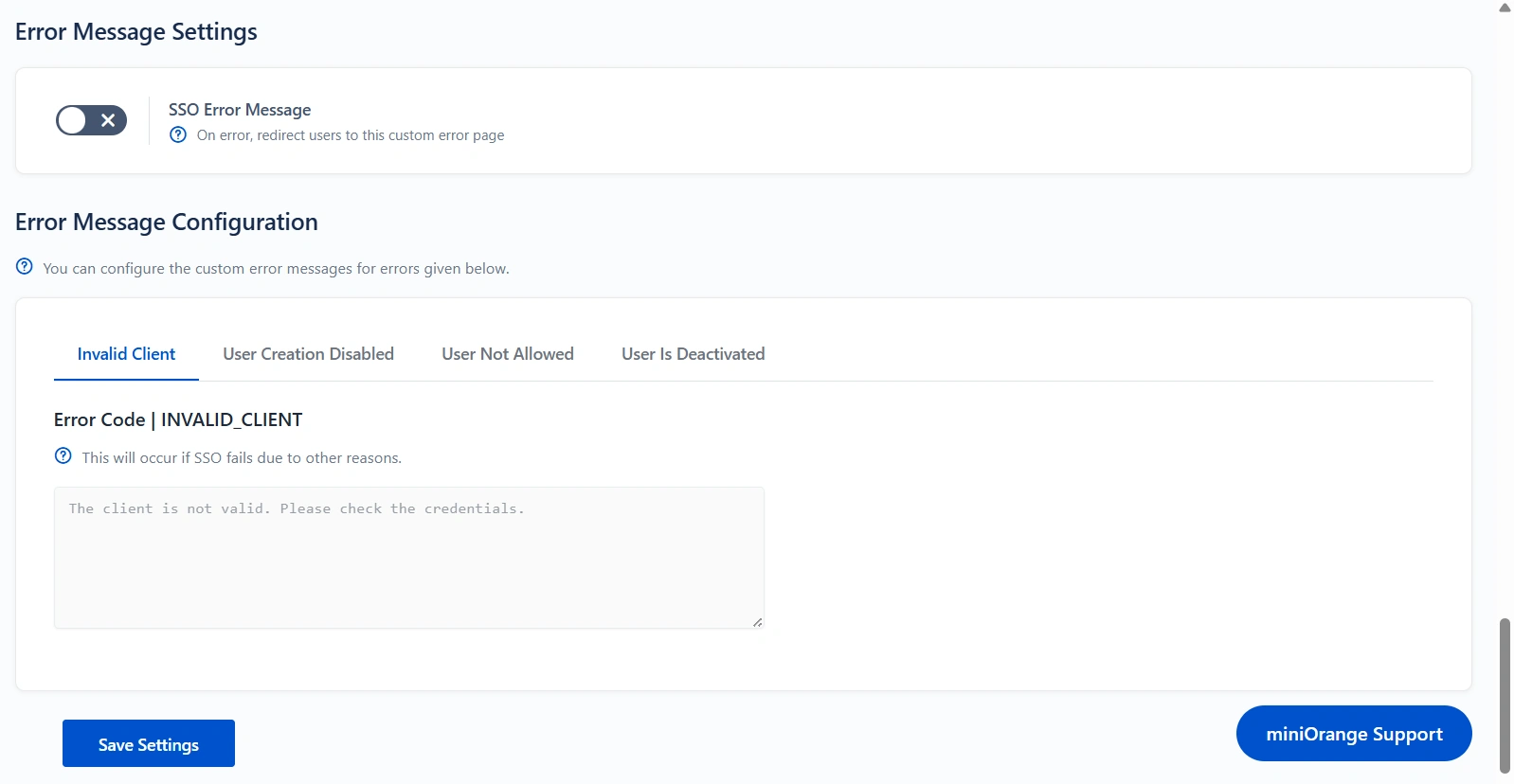 Look and Feel tab with provision for customizing the error messages