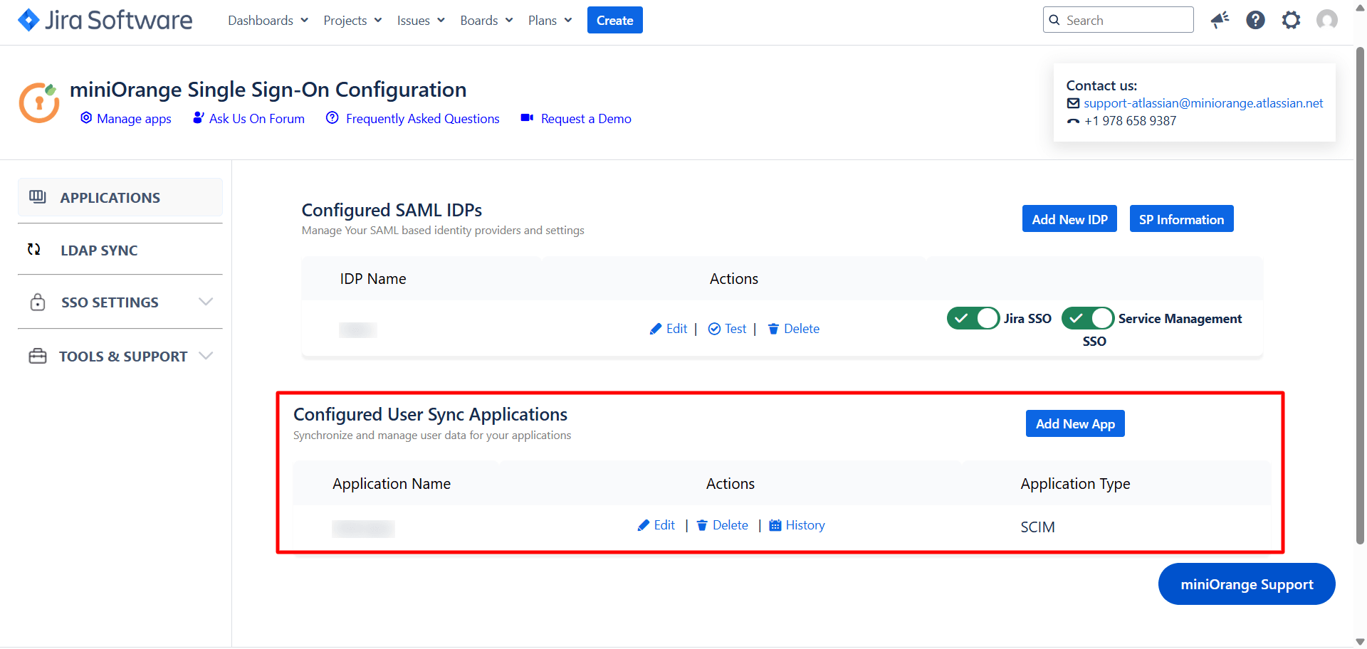 miniOrange SAML + SCIM Bundle app's Applications section