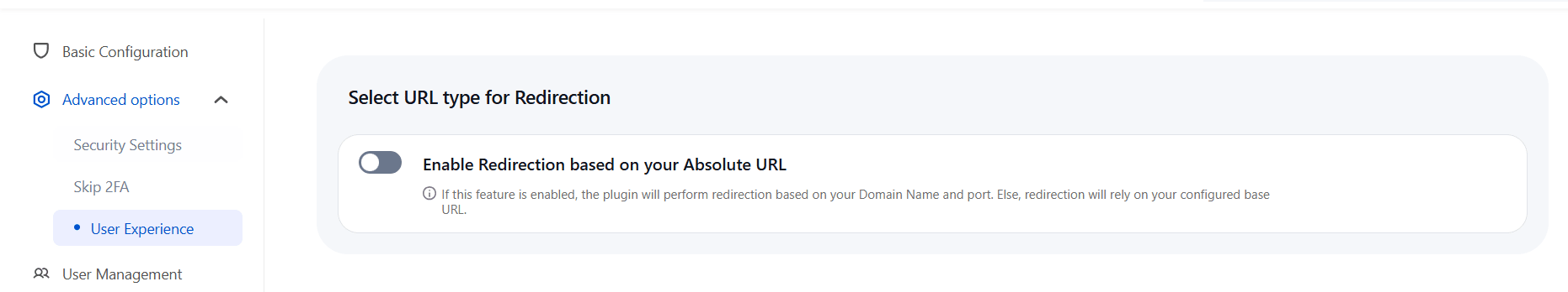Select URL type for redirection option in Atlassian SSO plugin