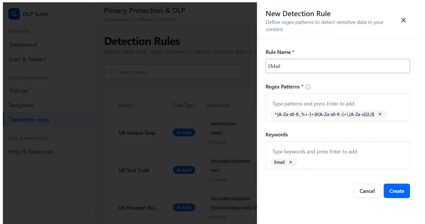 Create New Detection Rule for DLP Confluence