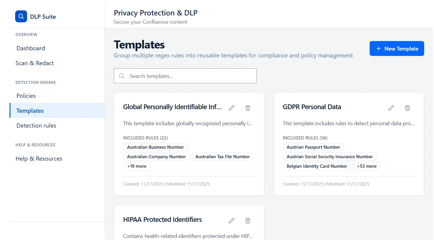 DLP Confluence Templates Tab