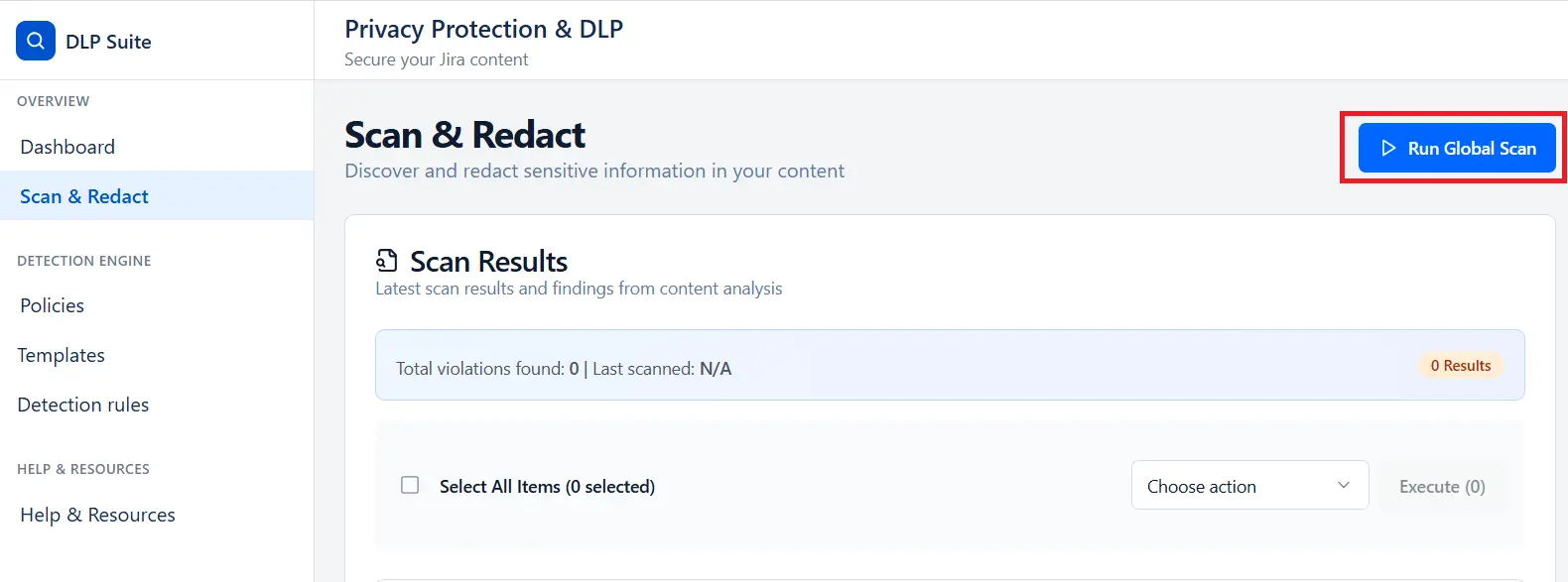 DLP Jira Scan and Redact Tab