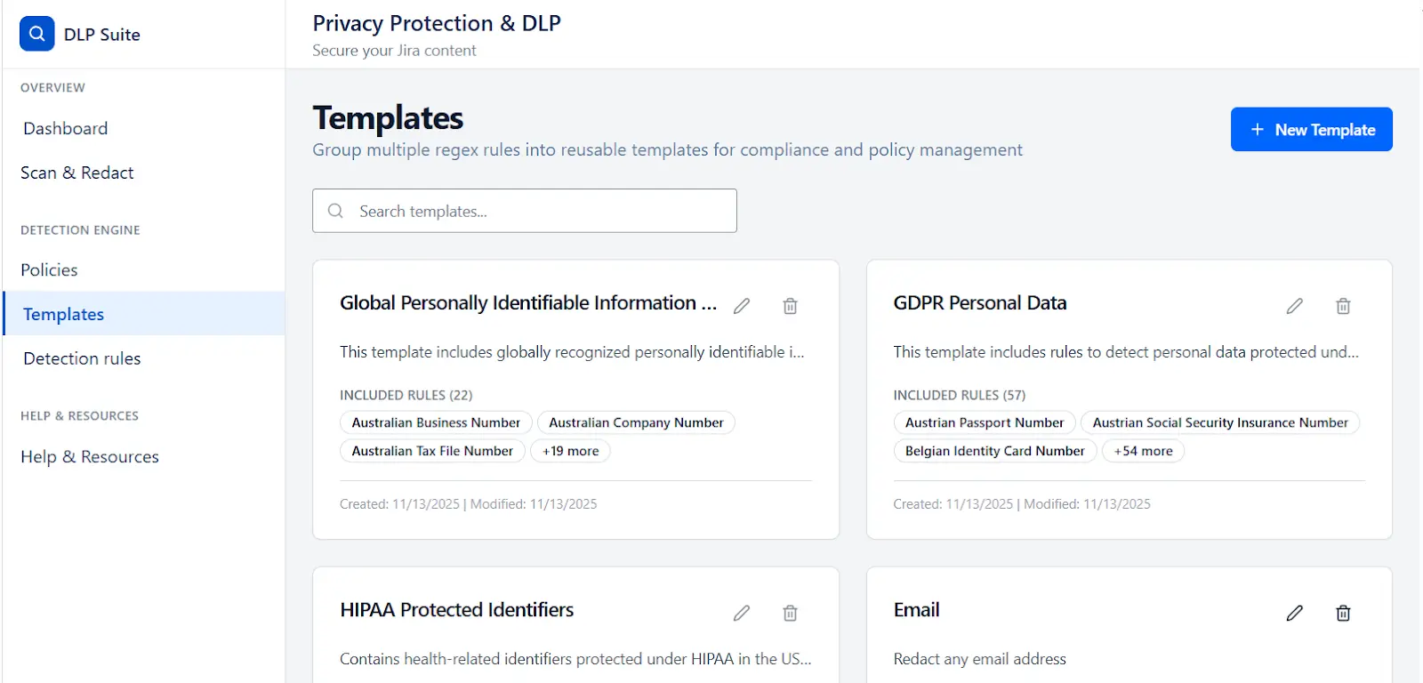 DLP Jira Templates Tab