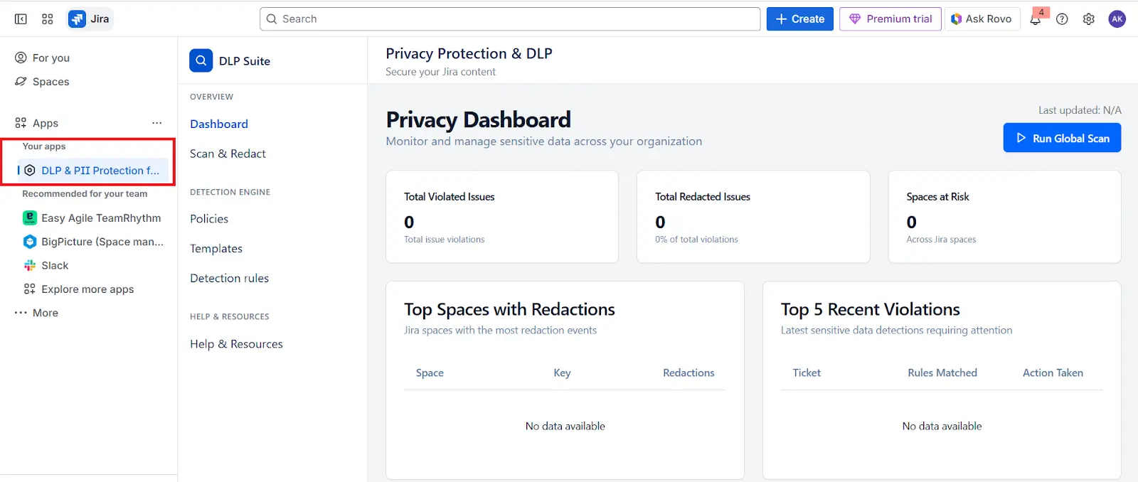 DLP PII Scanner for Jira Dashboard