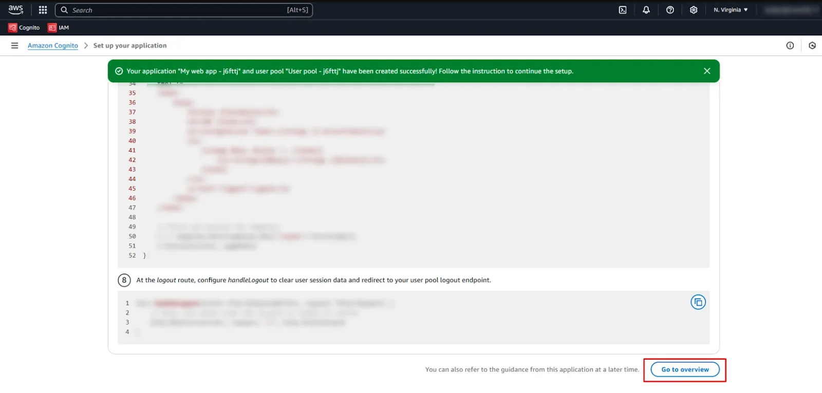 Setup your application page in the AWS Amazon Cognito User Pools page