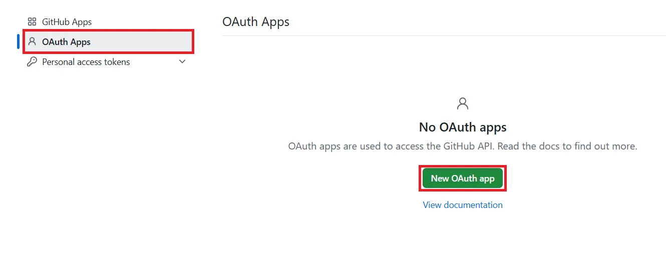 New OAuth App button in the GitHub developer settings