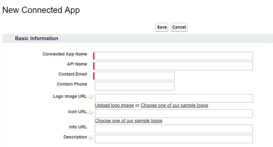 New connected app information page in Salesforce