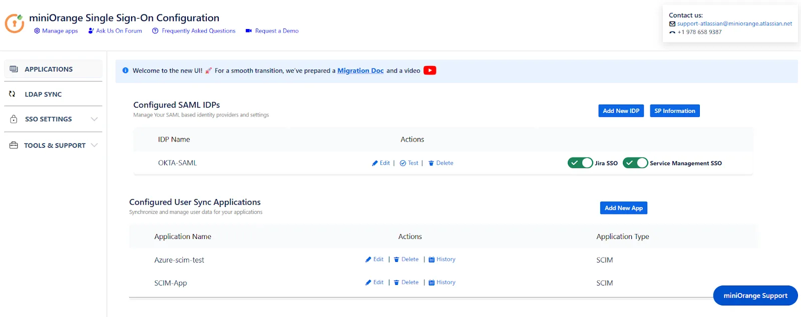 Configured User Sync Applications section inside the miniOrange SAML + SCIM Bundle app
