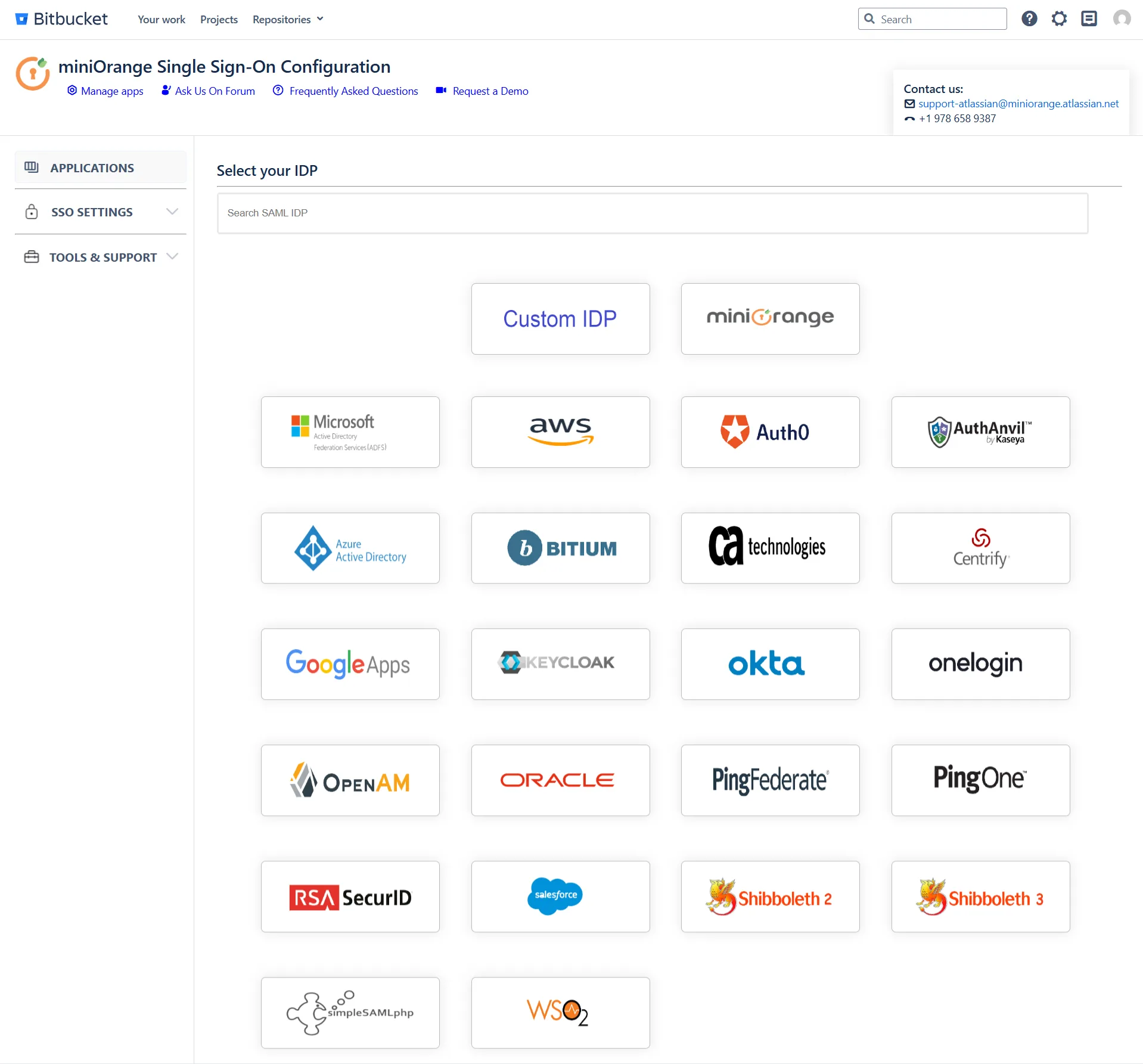 SAML Single Sign On (SSO) into Bitbucket, Select IDP
