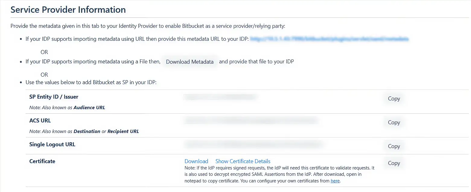 Service Provider Information section in the Custom Setup page