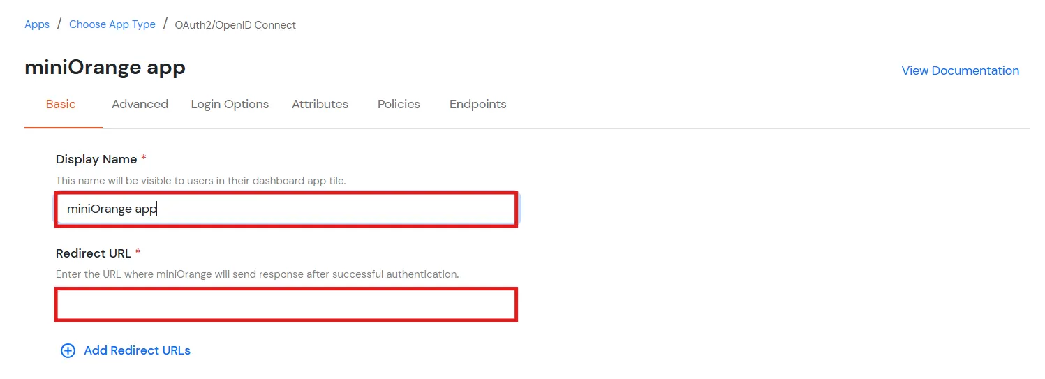 miniOrange provider dashboard with App Details section highlighted