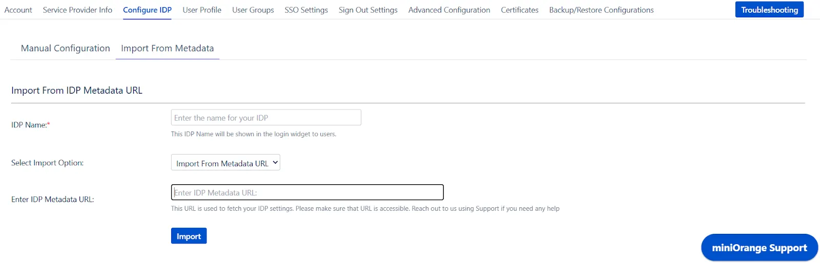 SAML Single Sign On (SSO) into Crowd, Import IDP through Metadata URL