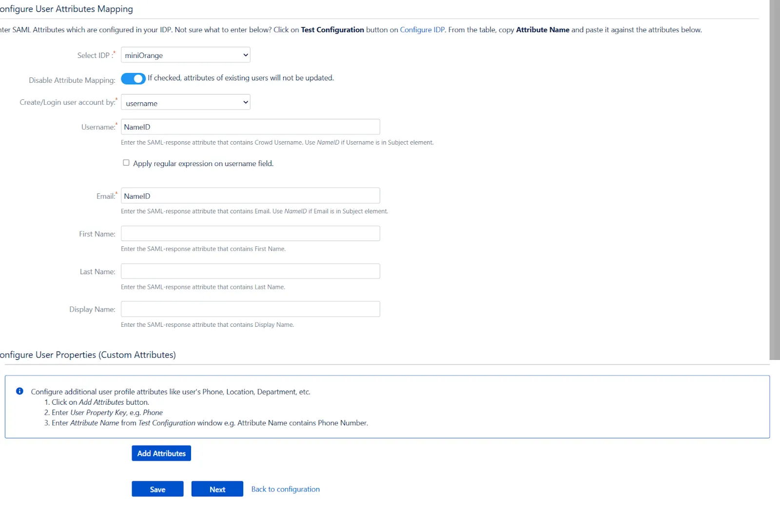 SAML Single Sign On (SSO) into Crowd, User profile Settings