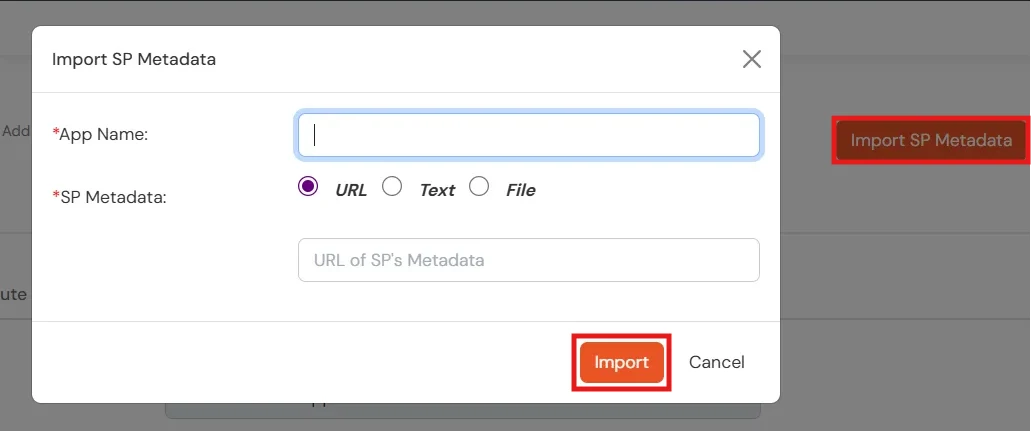 SAML Single Sign On (SSO) using miniOrange Identity Provider,  miniorange SSO Login,Import SP Metadata using URL, Text or File