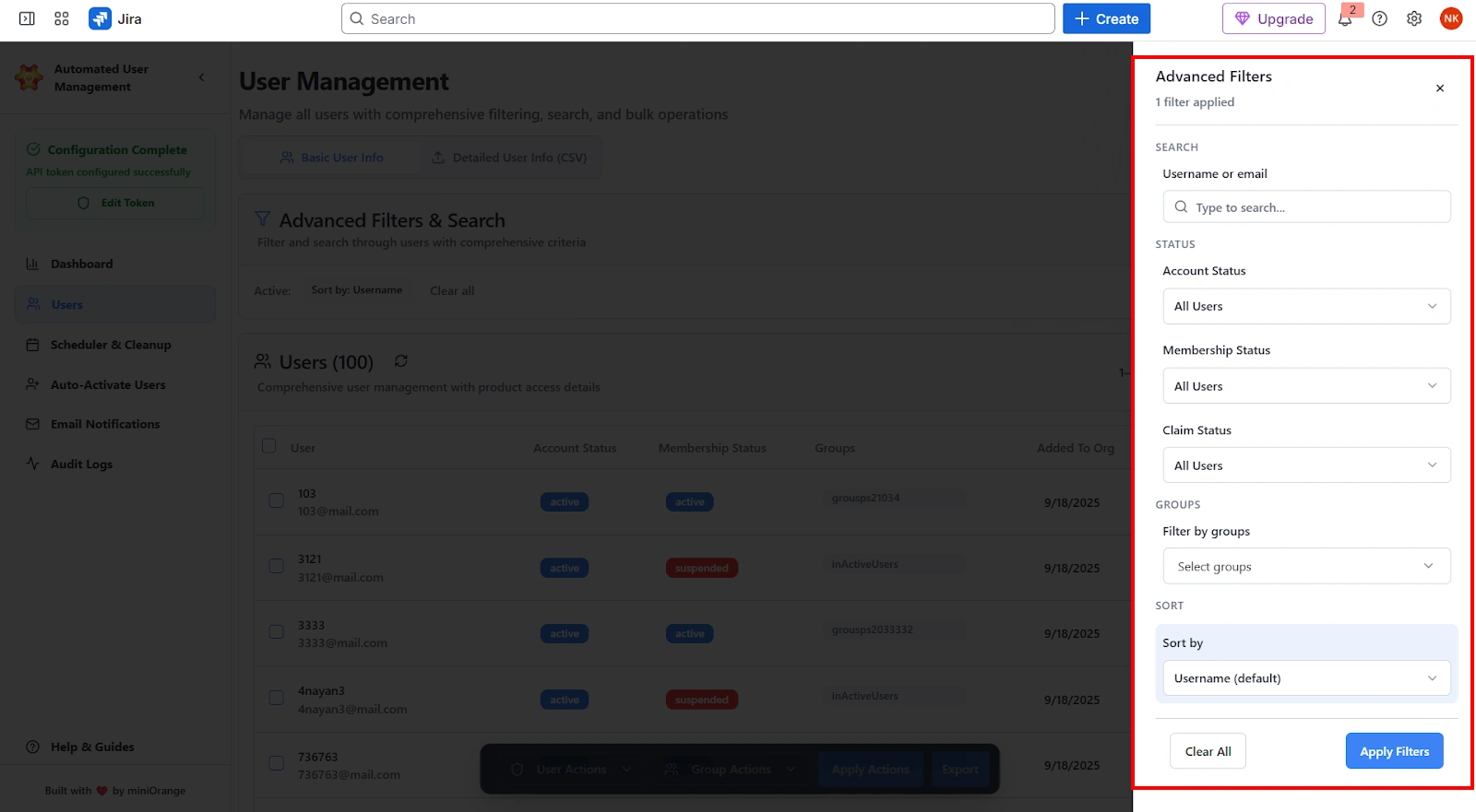 Bulk User Management | Username Filter