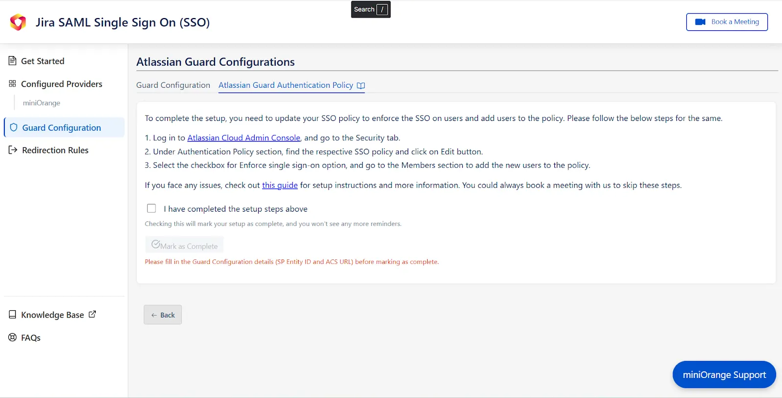 Atlassian Guard authentication policy for miniOrange