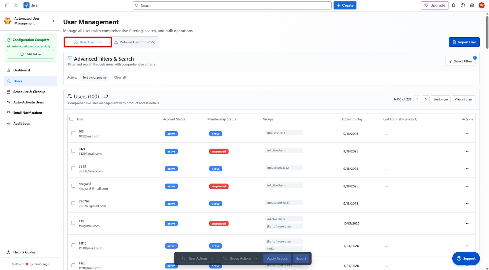 Bulk User Management | Configuring Plugin