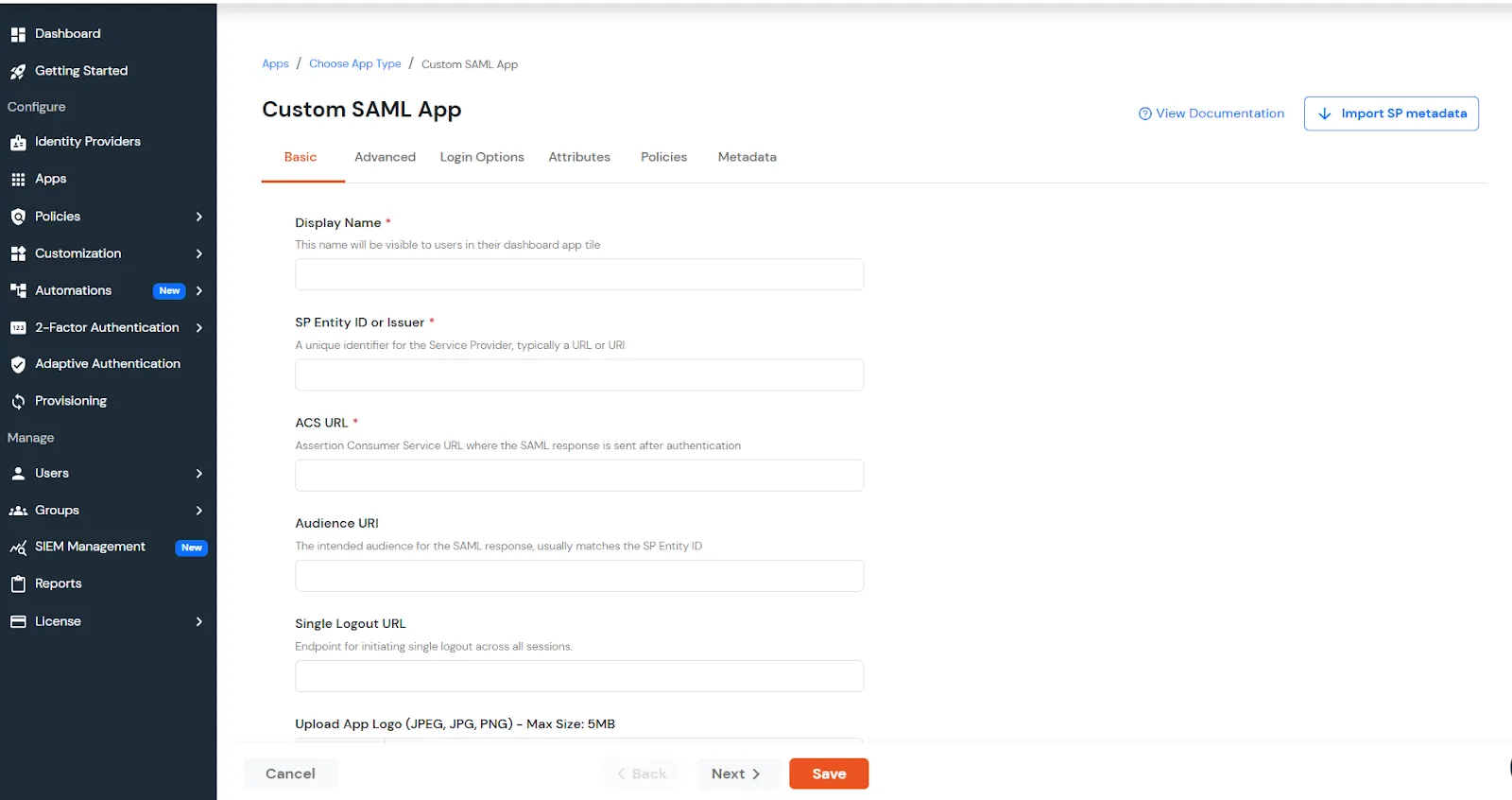 Basic info tab in the miniOrange create client page
