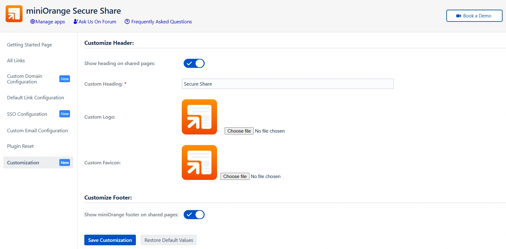 secure share customize header