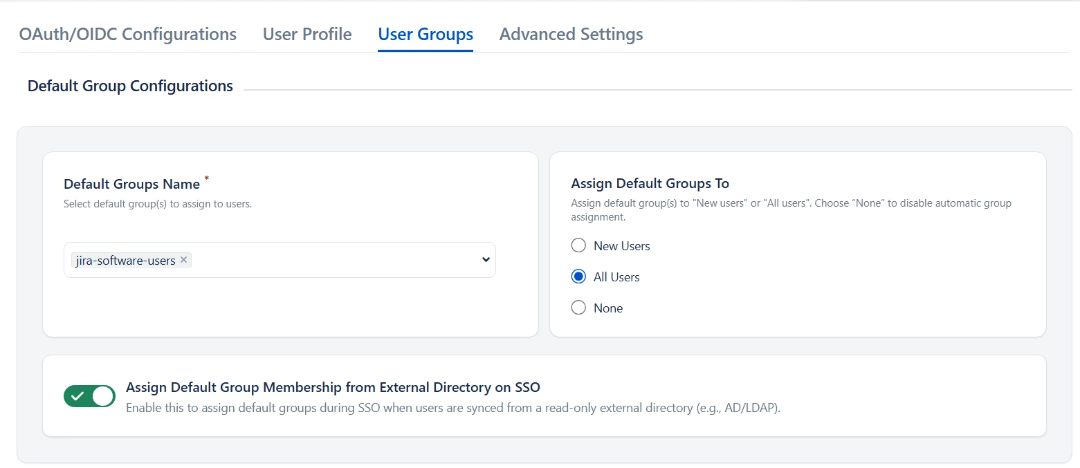 Default Group Configuration- OAuth OpenID SSO